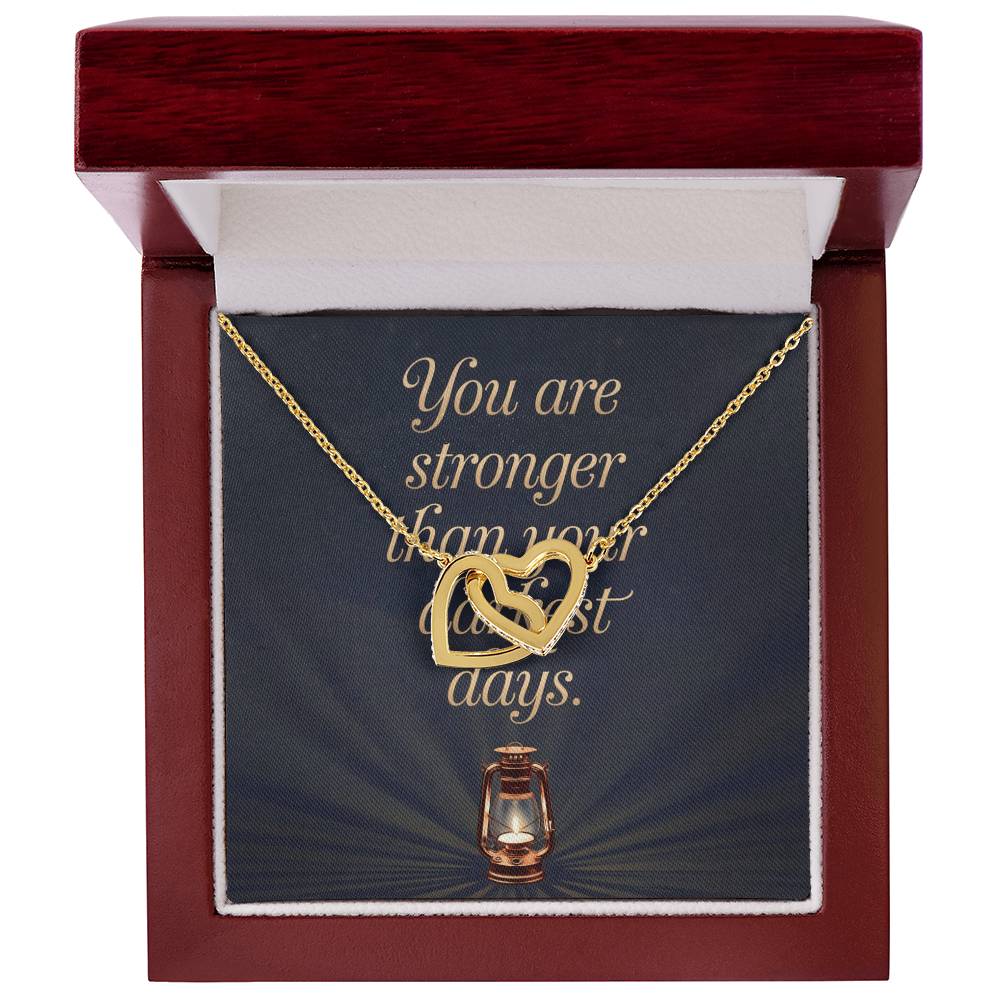 You Are Stronger Than Your Darkest Days: Interlocking Hearts Necklace - Symbol of Love, Connection, and Self-Care