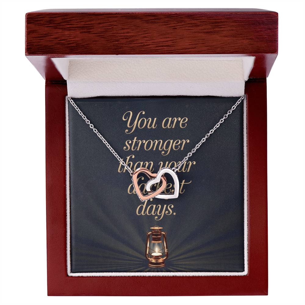 You Are Stronger Than Your Darkest Days: Interlocking Hearts Necklace - Symbol of Love, Connection, and Self-Care