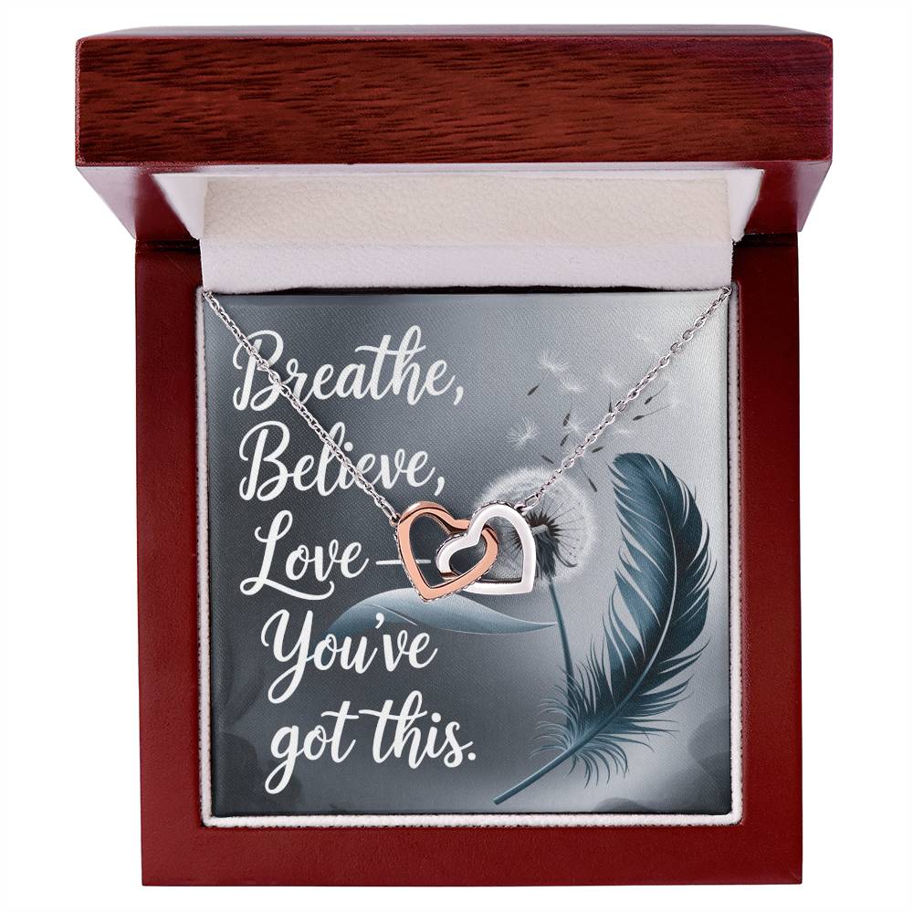 Breathe, Believe, Love - You've Got This: Interlocking Hearts Necklace - Symbol of Love, Connection, and Self-Care