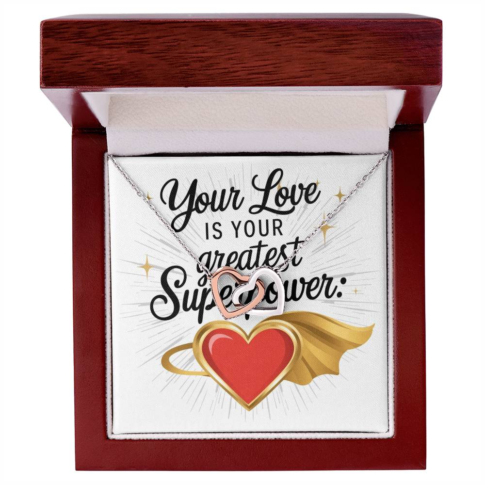 Your Love Is Your Greatest Superpower: Interlocking Hearts Necklace - Symbol of Love, Connection, and Self-Care