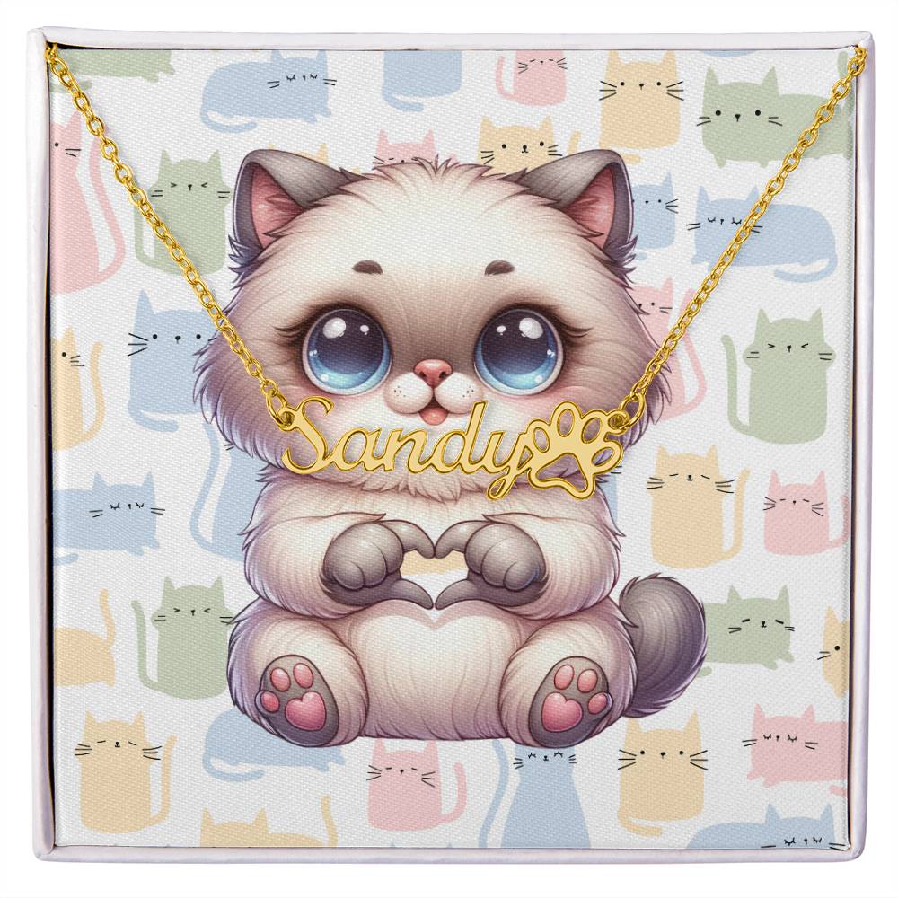 Himalayan Cat - Personalized Name Necklace + Paw Print