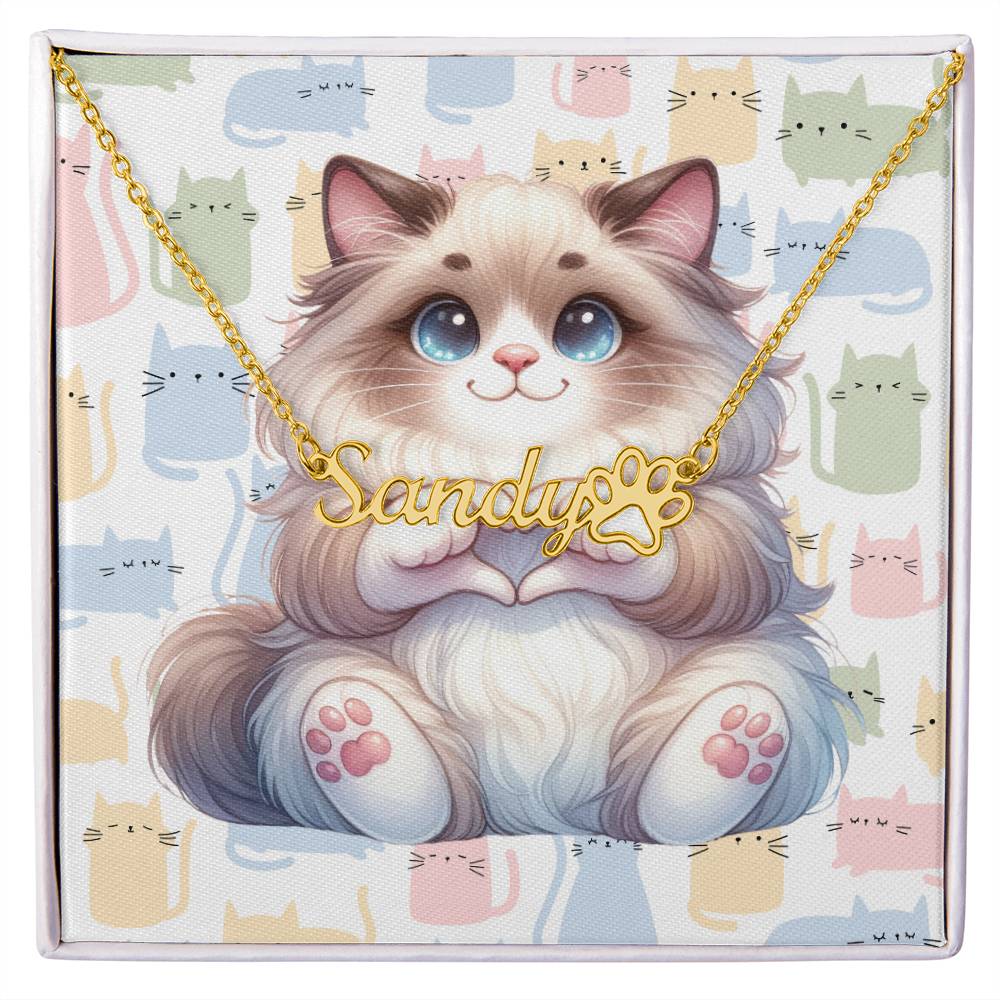 Ragdoll Cat - Personalized Name Necklace + Paw Print