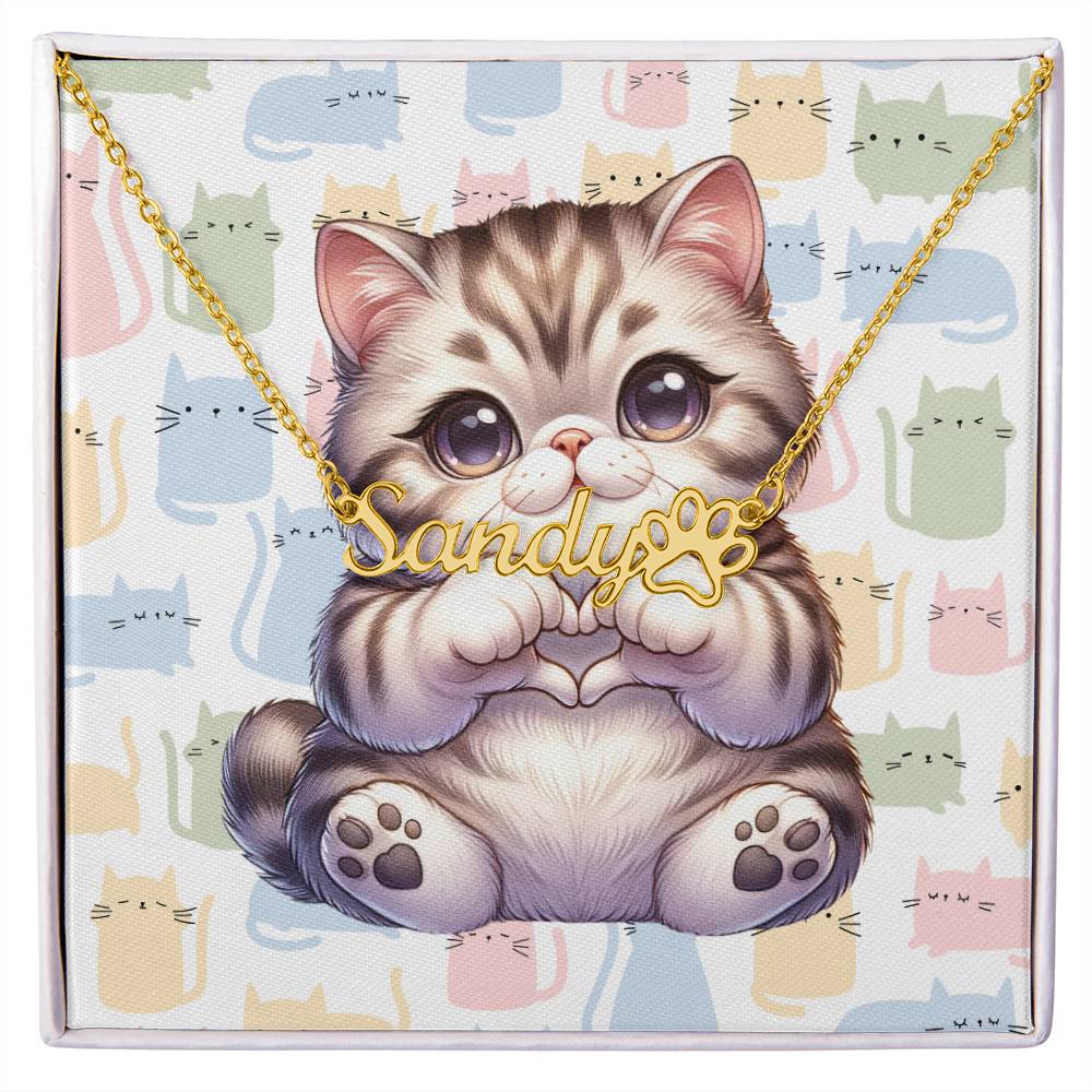 Exotic Shorthair Cat - Personalized Name Necklace + Paw Print