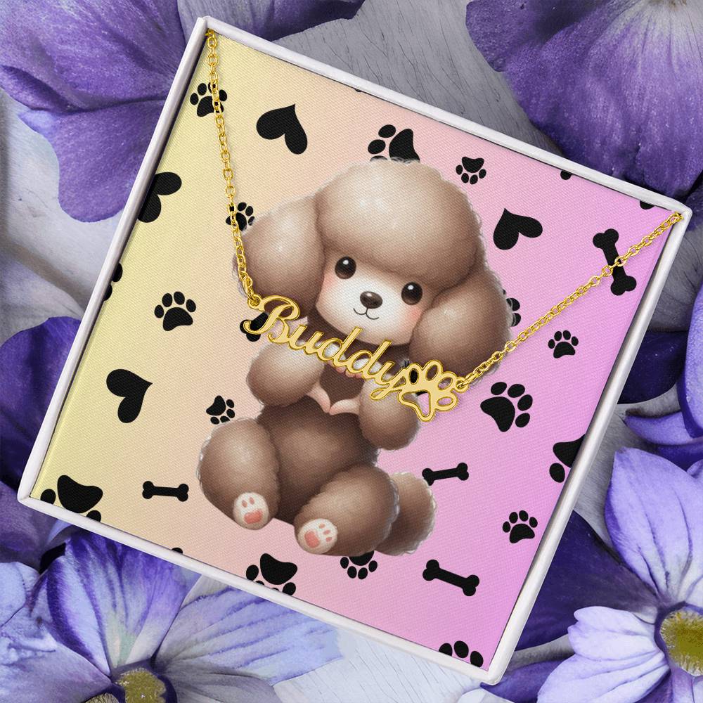 Poodle Dog - Personalized Name Necklace W/Paw Print Symbol - Custom Therapy Animal Jewelry & Keepsake