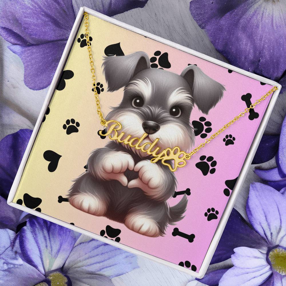 Miniature Schnauzer Dog - Personalized Name Necklace W/Paw Print Symbol - Custom Therapy Animal Jewelry & Keepsake