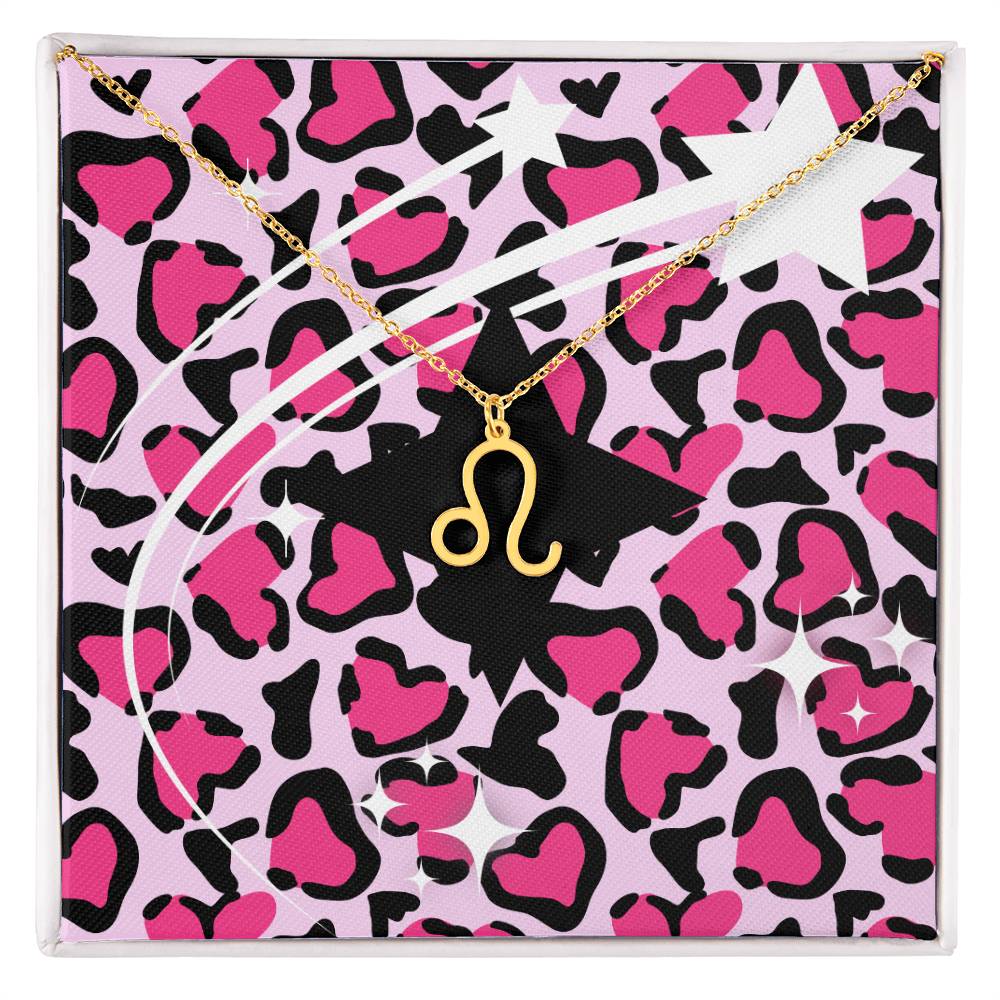 Radiant Zodiac Symbol Necklace - Hearts Leopard Print