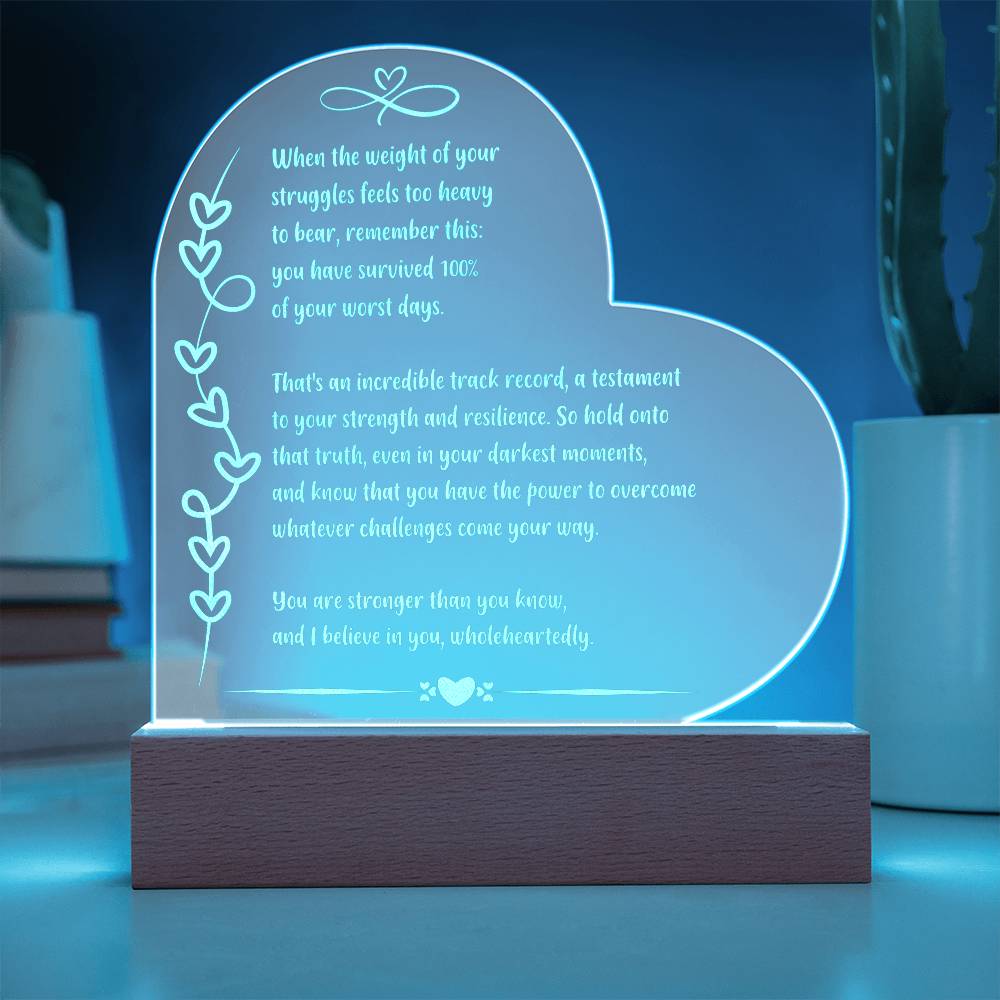 When the weight of your struggles.. Hope Illuminated: Engraved Acrylic Plaque with LED Base - Inspirational Mental Health Gift