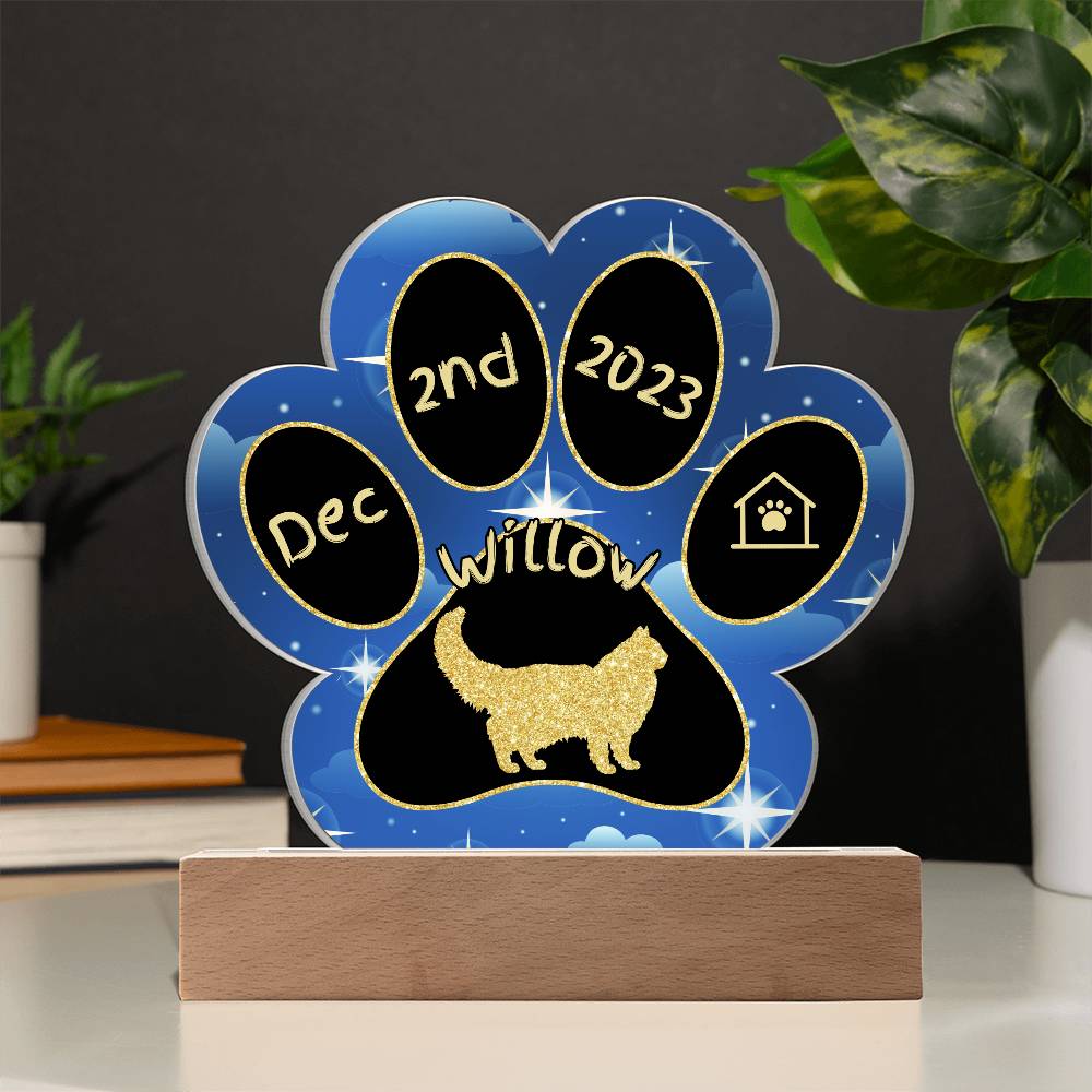 Neva  Masquerade - Personalized Cat Gotcha Day Acrylic Paw Print Plaque