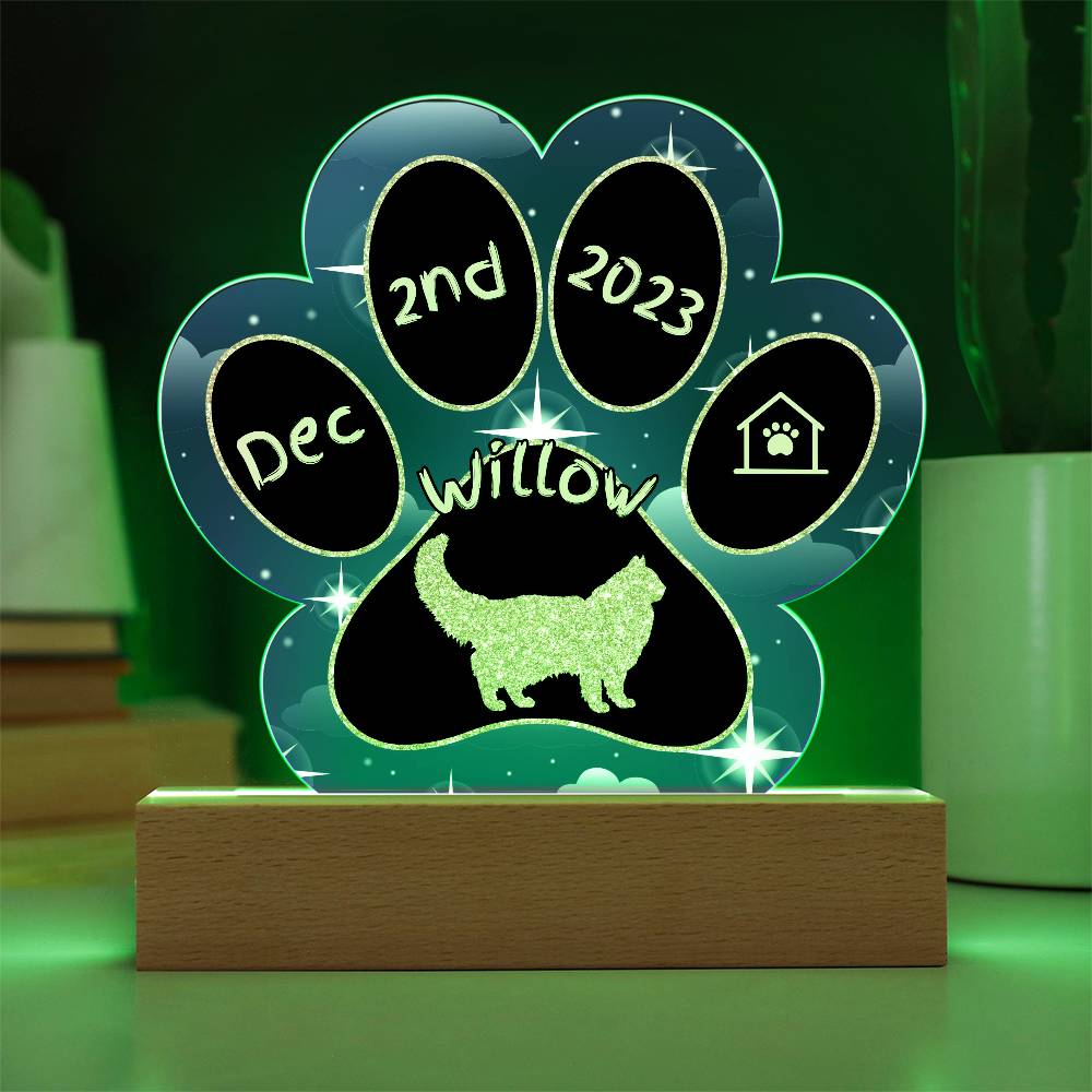 Neva  Masquerade - Personalized Cat Gotcha Day Acrylic Paw Print Plaque