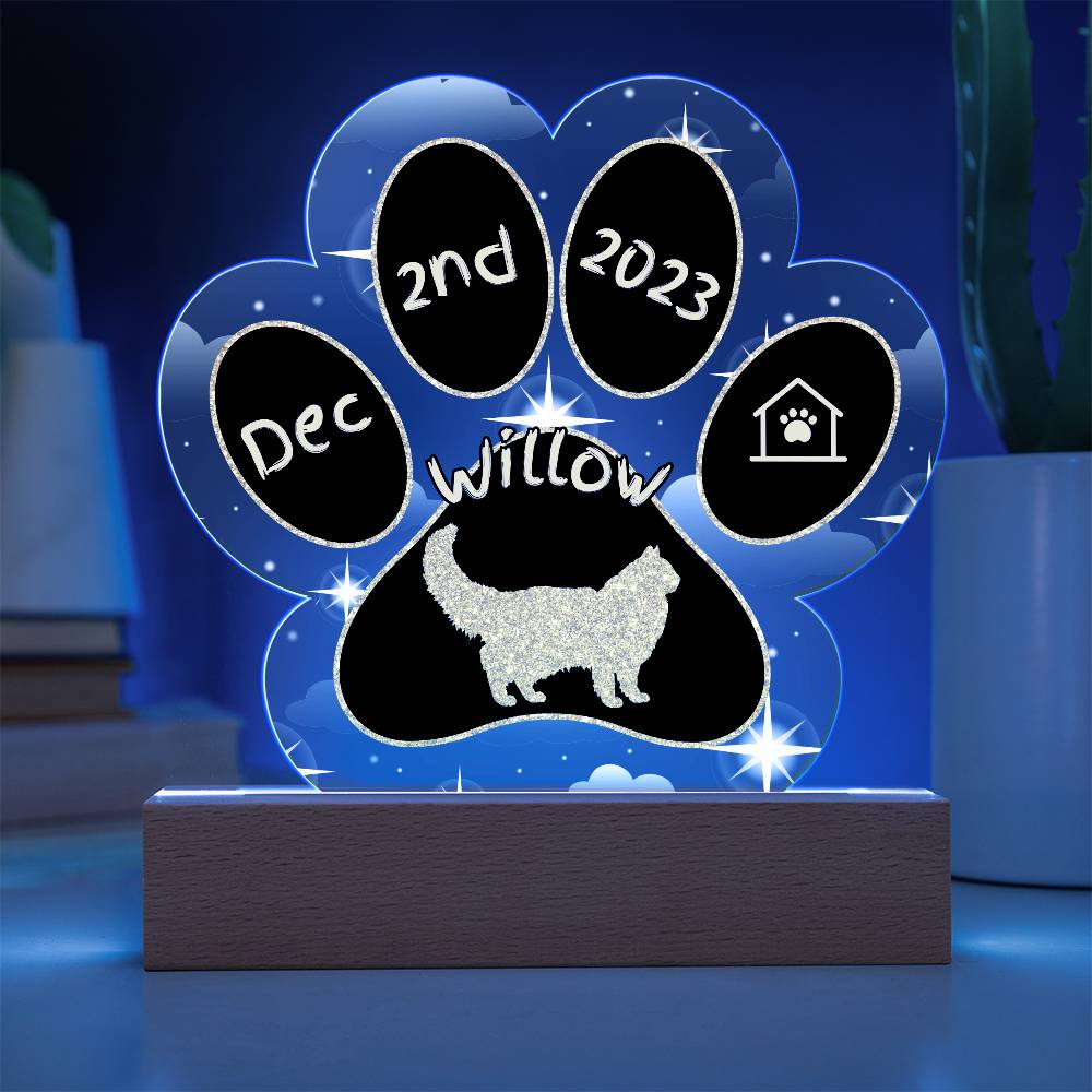 Neva  Masquerade - Personalized Cat Gotcha Day Acrylic Paw Print Plaque