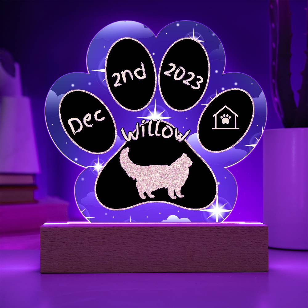 Neva  Masquerade - Personalized Cat Gotcha Day Acrylic Paw Print Plaque