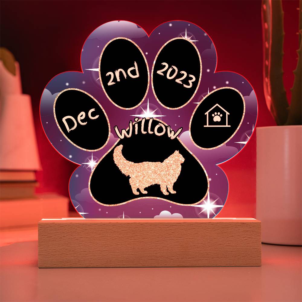 Neva  Masquerade - Personalized Cat Gotcha Day Acrylic Paw Print Plaque