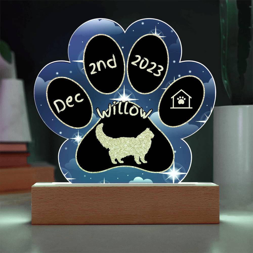 Neva  Masquerade - Personalized Cat Gotcha Day Acrylic Paw Print Plaque