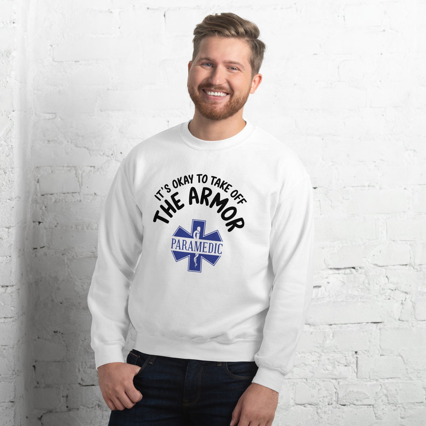 Paramedic / EMT, It's Okay To Take Off The Armor - Crew Neck Sweatshirt, Gildan