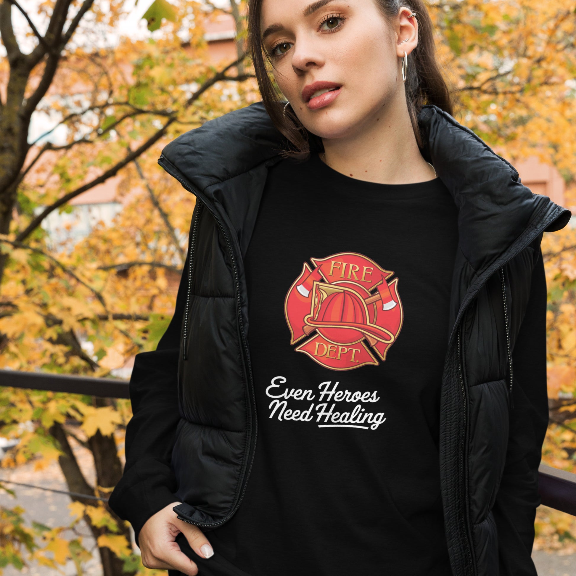 Even Heros Need Healing, Firefighter - Long Sleeve Tee, Bella + Canvas